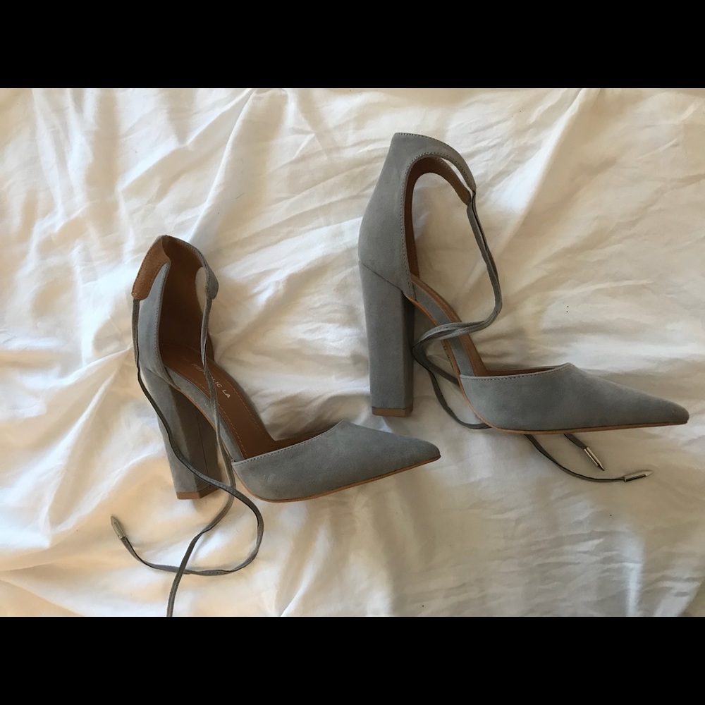 Lulus grey wrap up heels